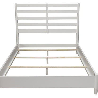 White Slat Back Solid Wood Queen Bed Frame