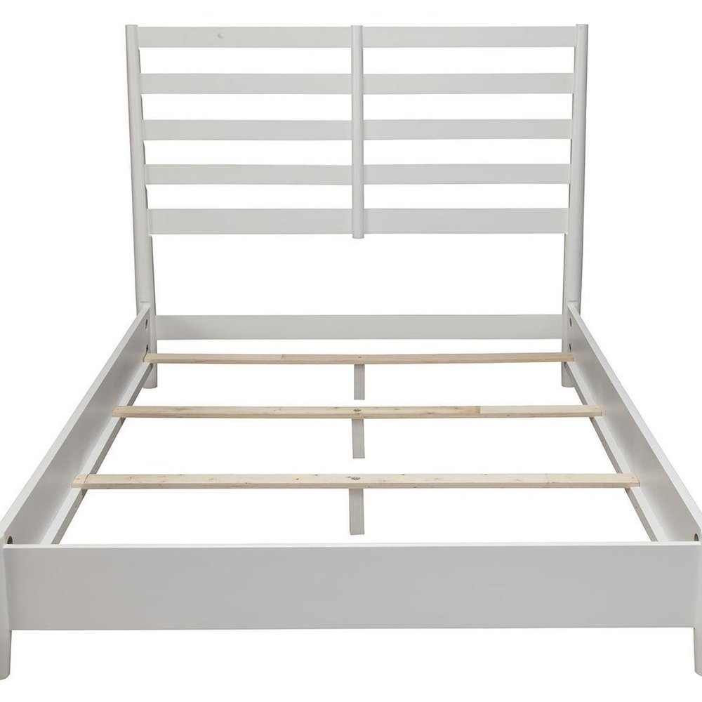 White Slat Back Solid Wood King Bed Frame