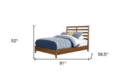 Brown Slat Back Solid Wood Full Bed Frame
