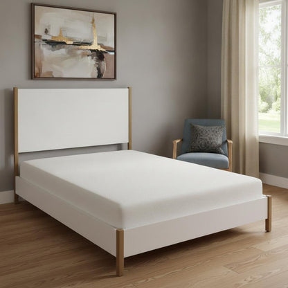 Natural and White Solid Wood And Upholstery Full Bed Frame