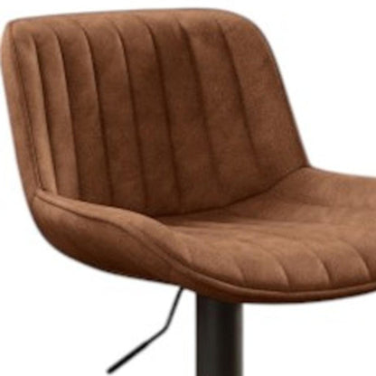 Set of Two Brown And Black Faux Leather And Steel Low Back Adjustable Height Swivel Bar Chairs