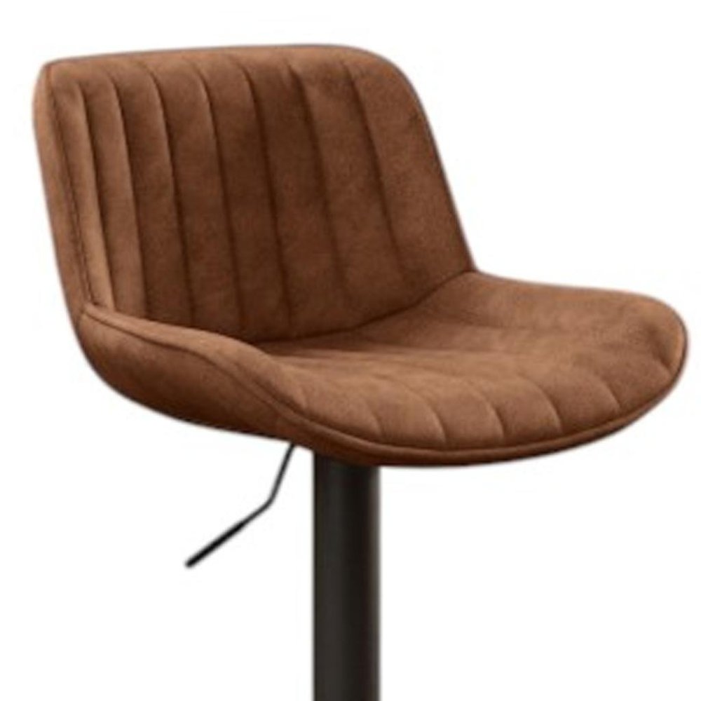 Set of Two Brown And Black Faux Leather And Steel Low Back Adjustable Height Swivel Bar Chairs