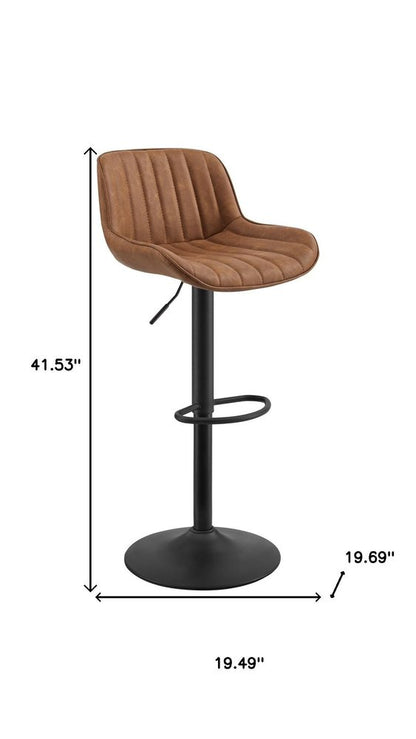 Set of Two Brown And Black Faux Leather And Steel Low Back Adjustable Height Swivel Bar Chairs