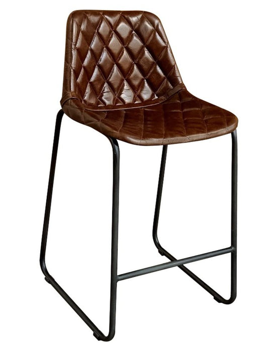 27" Brown And Black Leather And Genuine Leather And Iron Counter Height Bar Chair