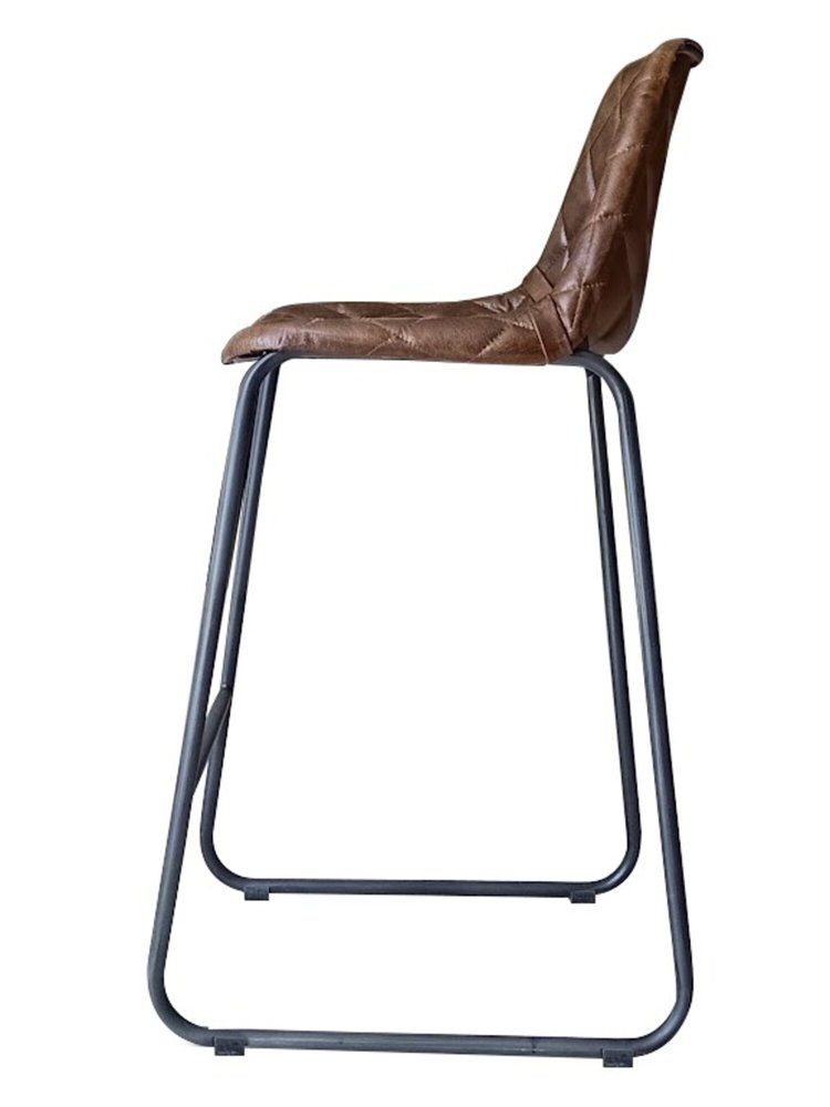 27" Brown And Black Leather And Genuine Leather And Iron Counter Height Bar Chair