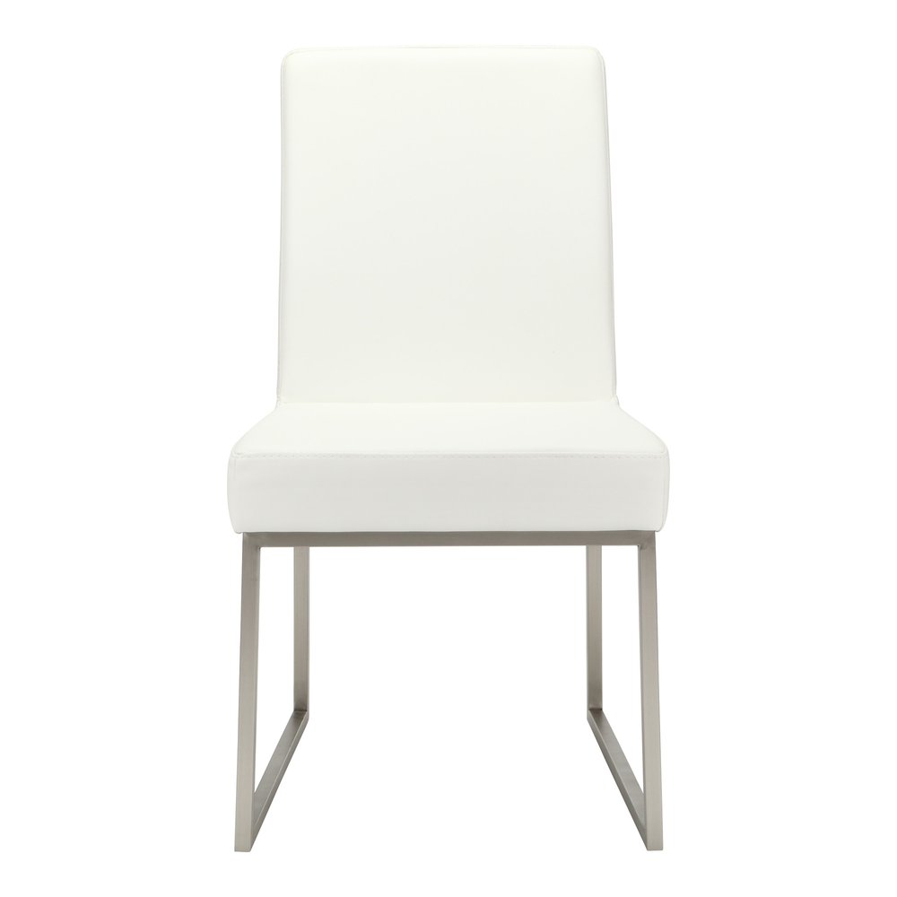 Set of Two White And Silver Faux Leather And Stainless Steel Dining Side Chairs