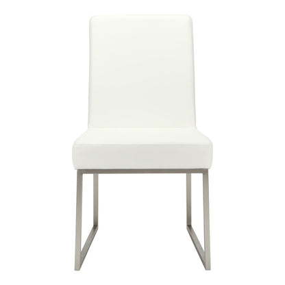 Set of Two White And Silver Faux Leather And Stainless Steel Dining Side Chairs