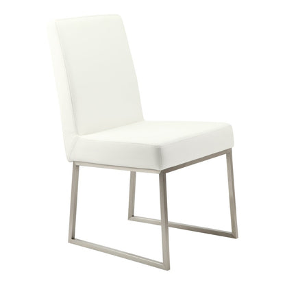 Set of Two White And Silver Faux Leather And Stainless Steel Dining Side Chairs