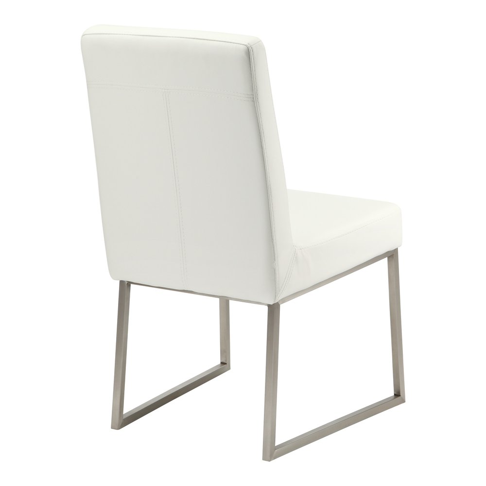 Set of Two White And Silver Faux Leather And Stainless Steel Dining Side Chairs