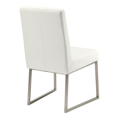 Set of Two White And Silver Faux Leather And Stainless Steel Dining Side Chairs