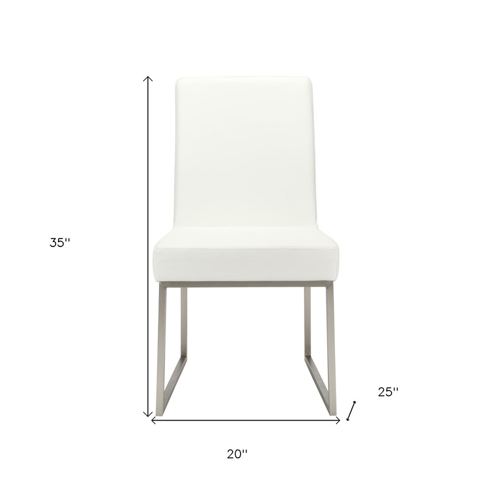 Set of Two White And Silver Faux Leather And Stainless Steel Dining Side Chairs