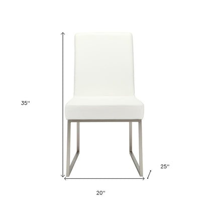 Set of Two White And Silver Faux Leather And Stainless Steel Dining Side Chairs