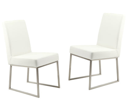 Set of Two White And Silver Faux Leather And Stainless Steel Dining Side Chairs
