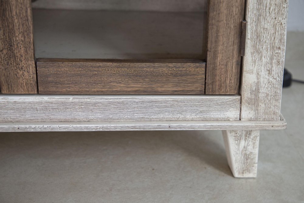 93" Brown And Gray Distressed Solid Wood Enclosed Storage TV Stand