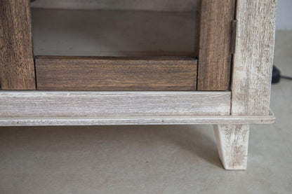 93" Brown And Gray Distressed Solid Wood Enclosed Storage TV Stand