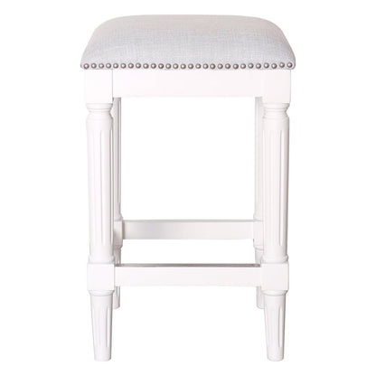 27" Gray And Antiqued White Fabric And Solid Wood Backless Counter Height Bar Chair
