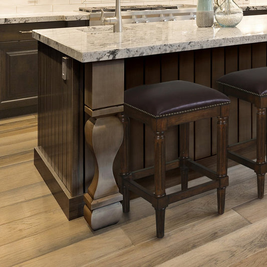 27" Brown And Dark Brown Fabric And Solid Wood Backless Counter Height Bar Chair