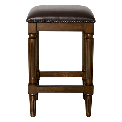 27" Brown And Dark Brown Fabric And Solid Wood Backless Counter Height Bar Chair