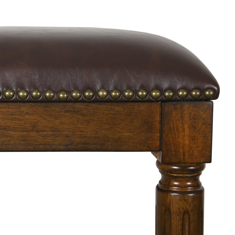 27" Brown And Dark Brown Fabric And Solid Wood Backless Counter Height Bar Chair