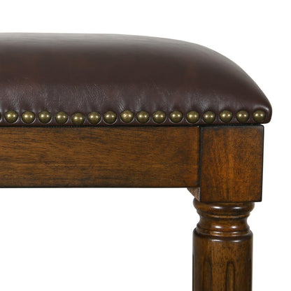 27" Brown And Dark Brown Fabric And Solid Wood Backless Counter Height Bar Chair