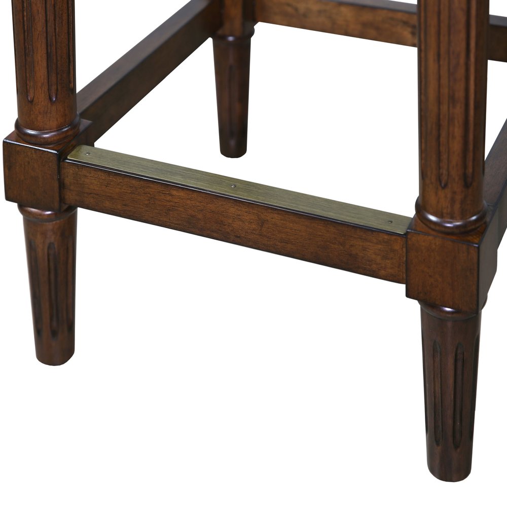 27" Brown And Dark Brown Fabric And Solid Wood Backless Counter Height Bar Chair