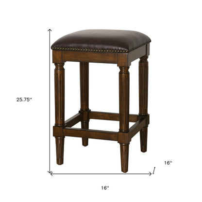 27" Brown And Dark Brown Fabric And Solid Wood Backless Counter Height Bar Chair