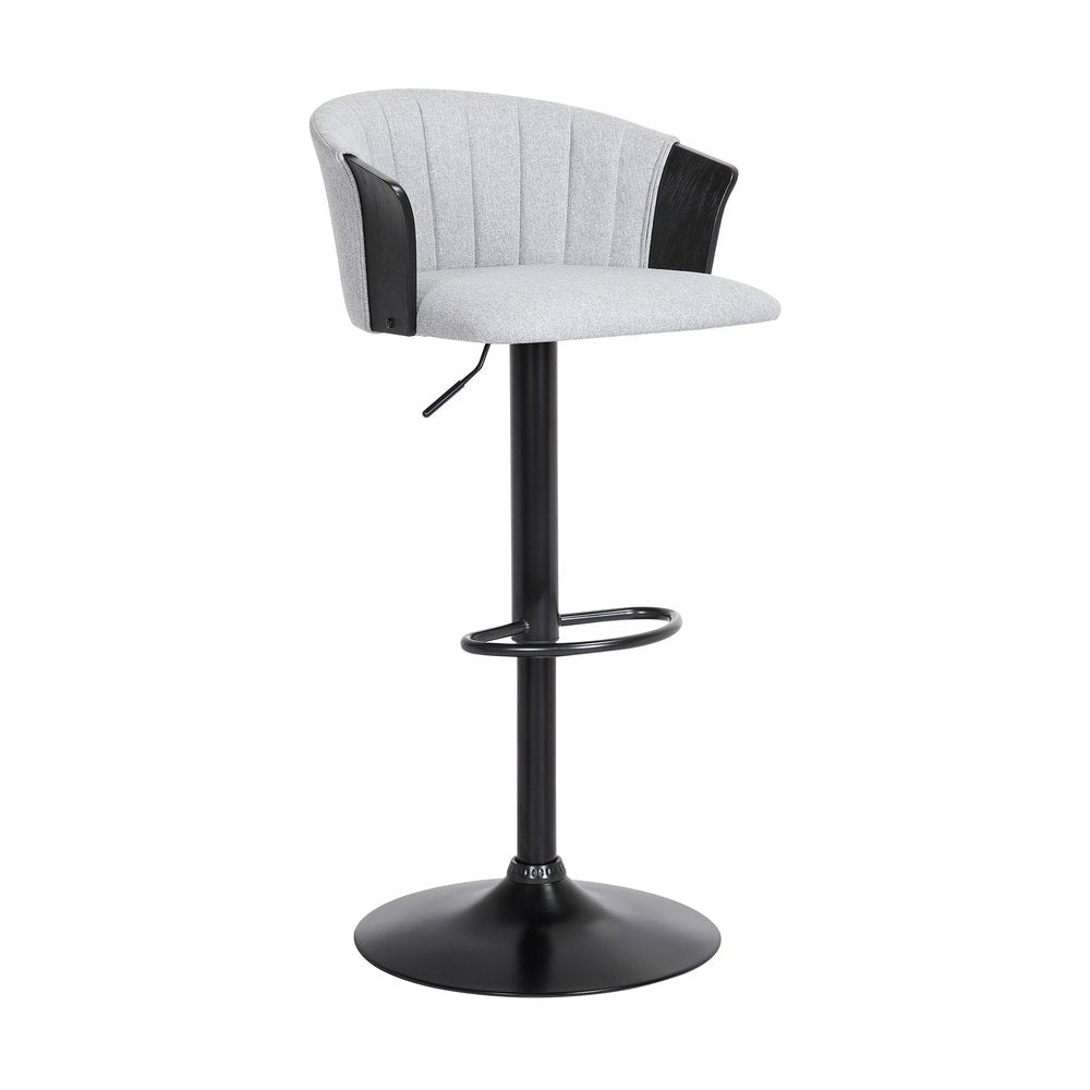 Light Gray And Black Fabric And Metal Adjustable Height Swivel Bar Chair
