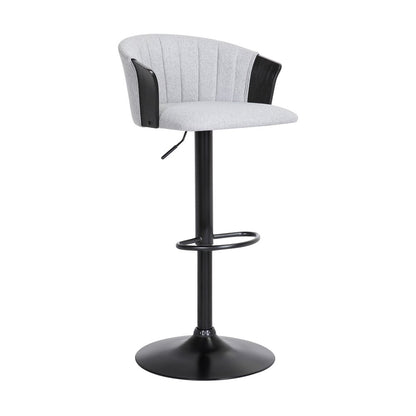 Light Gray And Black Fabric And Metal Adjustable Height Swivel Bar Chair