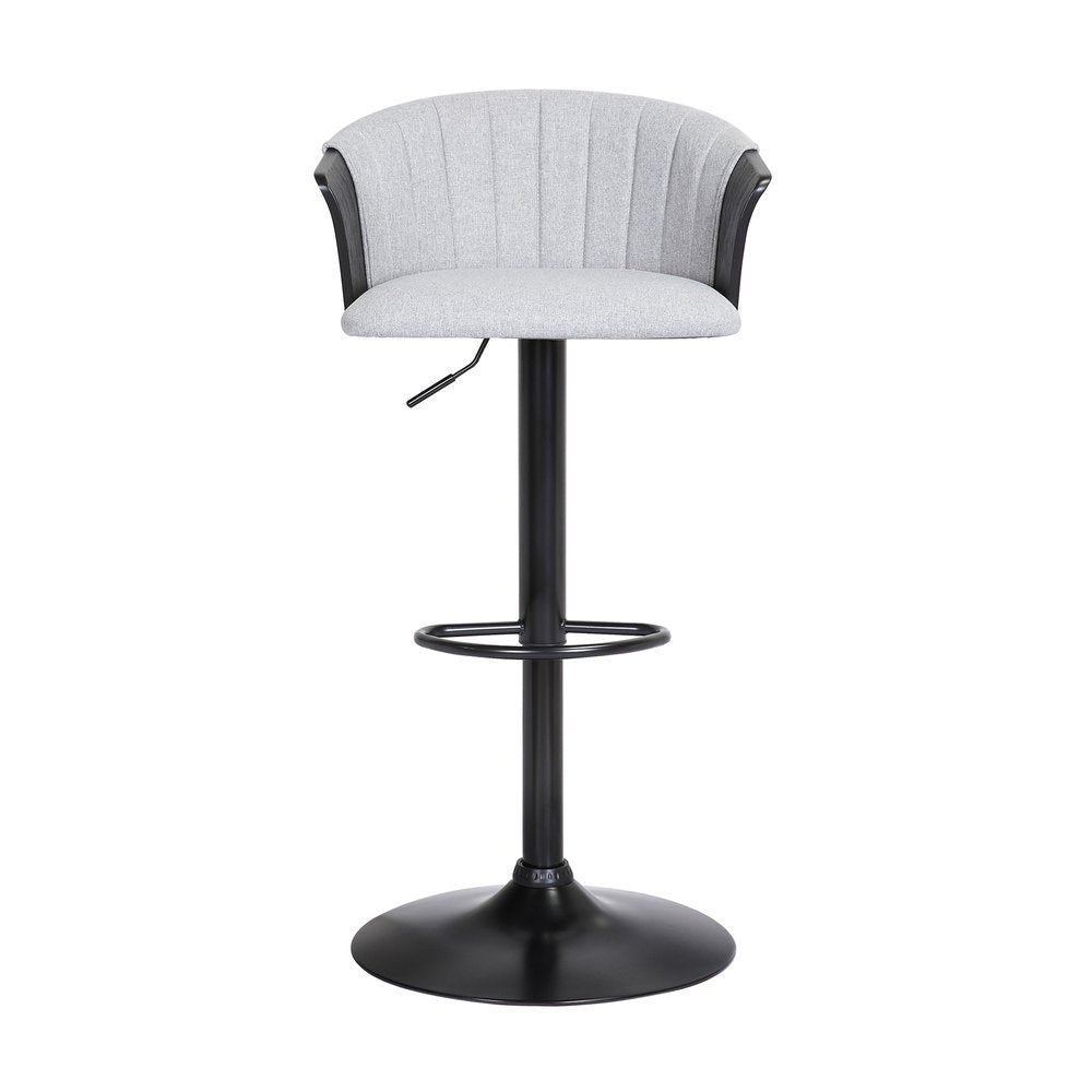 Light Gray And Black Fabric And Metal Adjustable Height Swivel Bar Chair