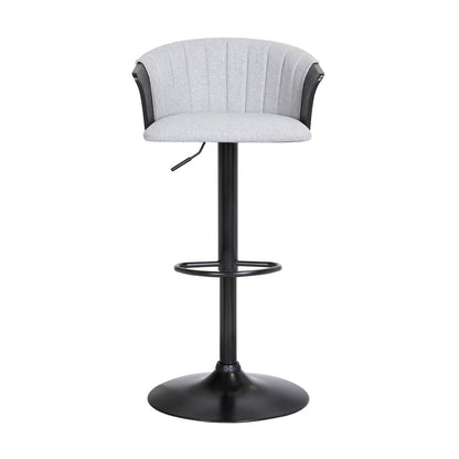 Light Gray And Black Fabric And Metal Adjustable Height Swivel Bar Chair