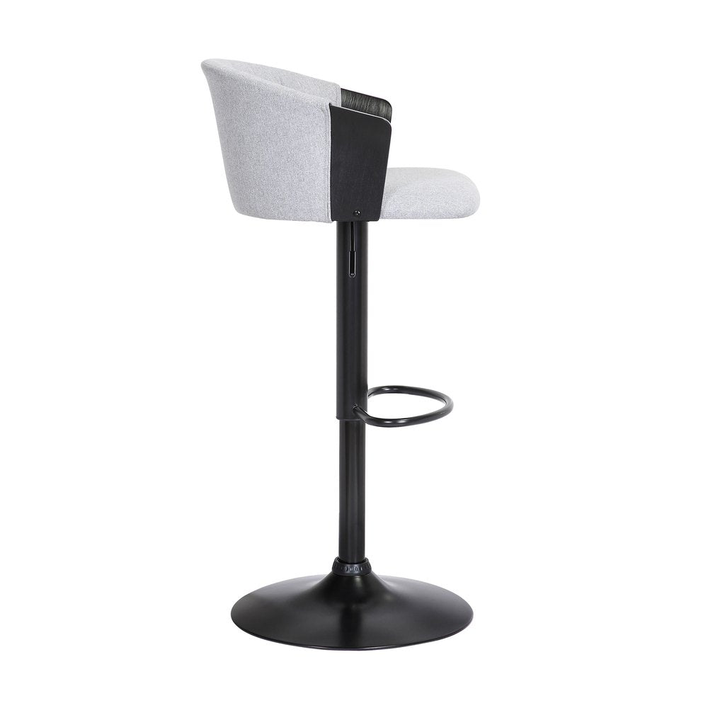 Light Gray And Black Fabric And Metal Adjustable Height Swivel Bar Chair