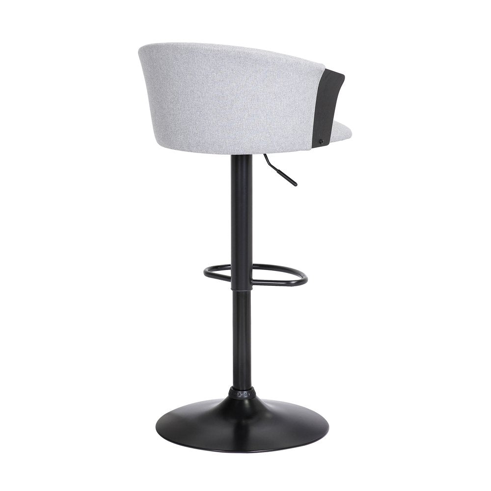 Light Gray And Black Fabric And Metal Adjustable Height Swivel Bar Chair