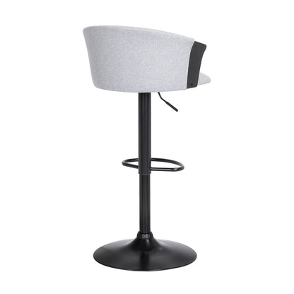 Light Gray And Black Fabric And Metal Adjustable Height Swivel Bar Chair