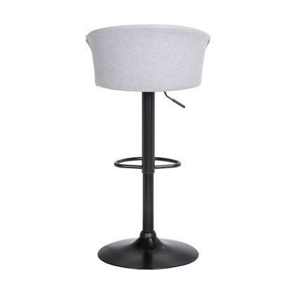 Light Gray And Black Fabric And Metal Adjustable Height Swivel Bar Chair