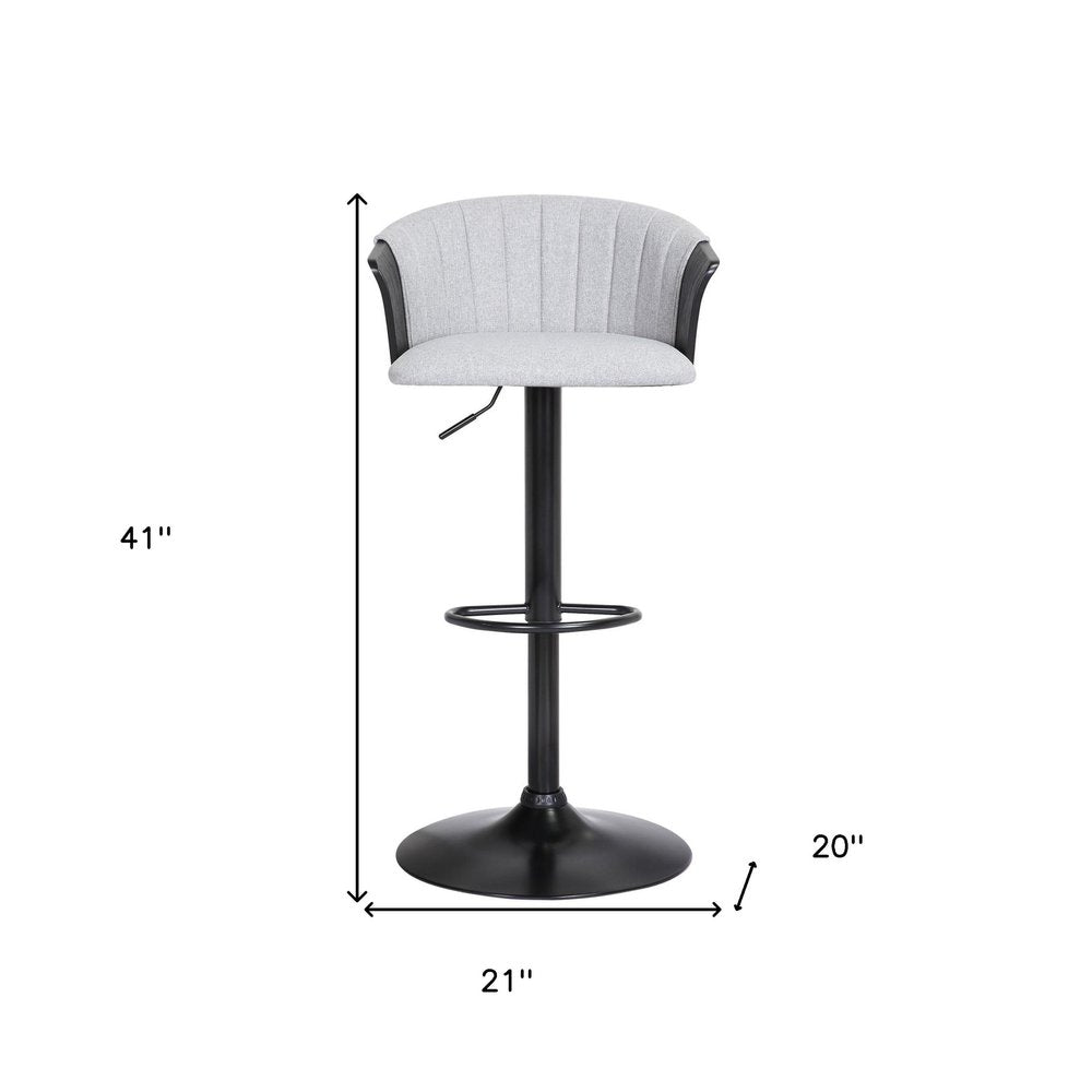 Light Gray And Black Fabric And Metal Adjustable Height Swivel Bar Chair
