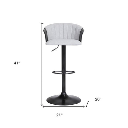 Light Gray And Black Fabric And Metal Adjustable Height Swivel Bar Chair
