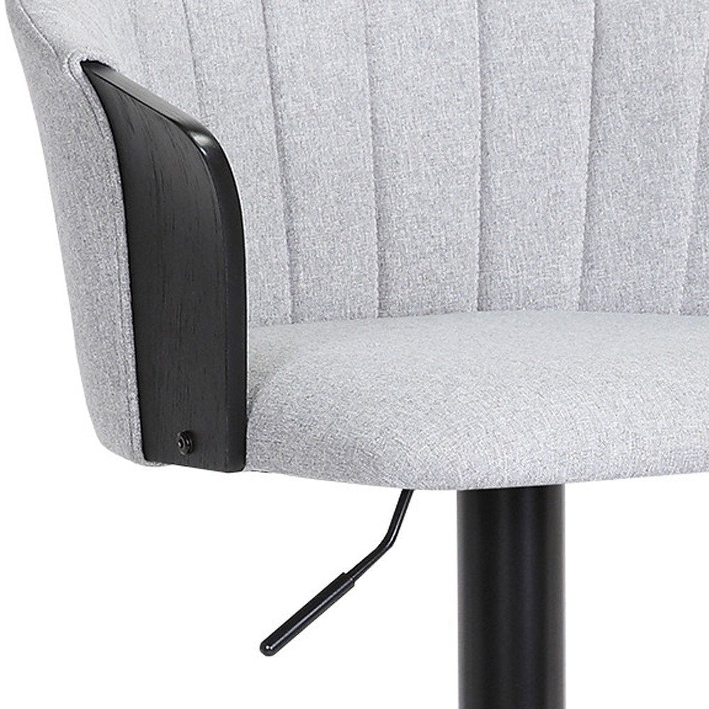 Light Gray And Black Fabric And Metal Adjustable Height Swivel Bar Chair