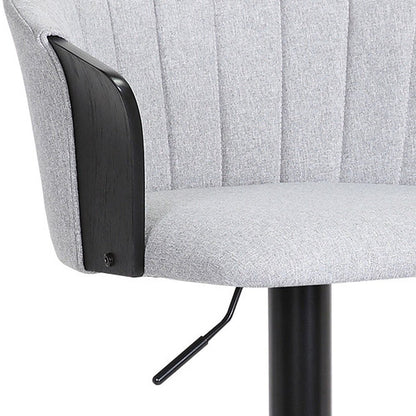 Light Gray And Black Fabric And Metal Adjustable Height Swivel Bar Chair