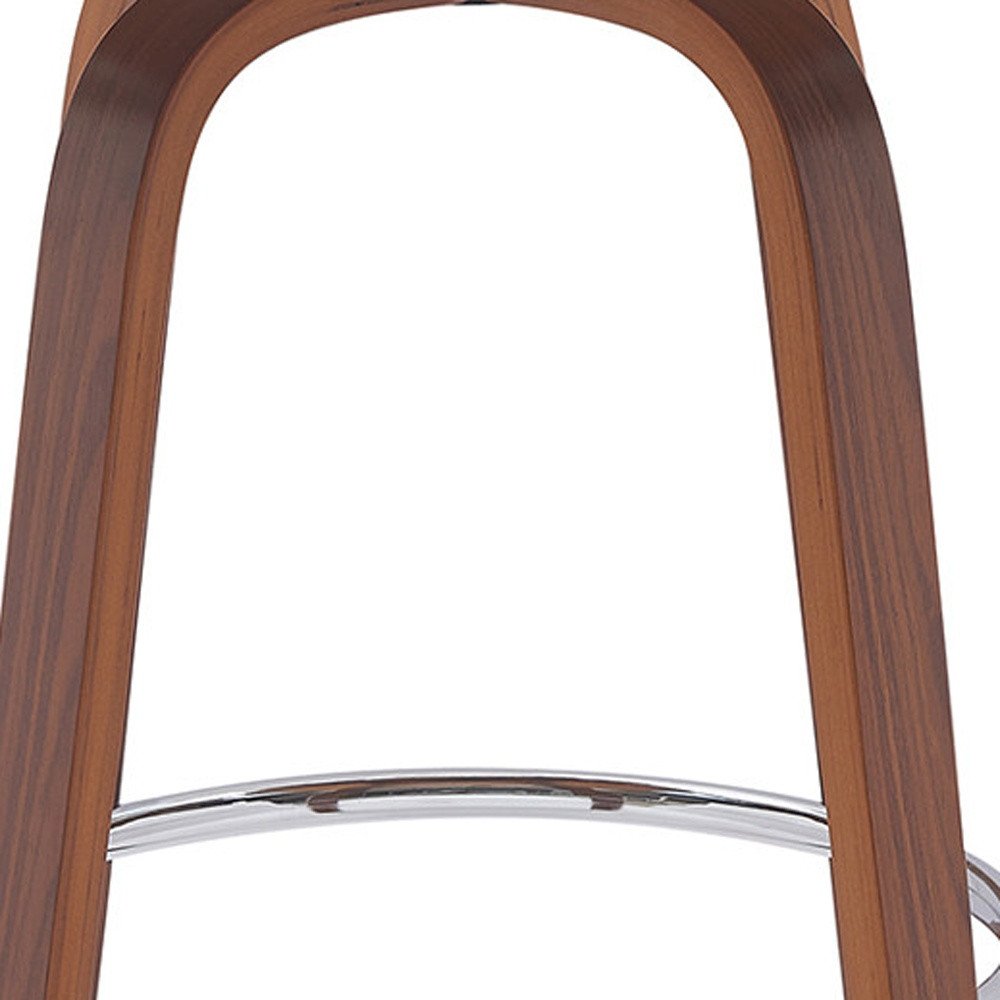 26" Cream And Brown Faux Leather And Fabric And Wood Low Back Counter Height Swivel Bar Chair