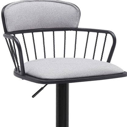 Light Gray And Black Fabric And Metal Low Back Adjustable Height Swivel Bar Chair