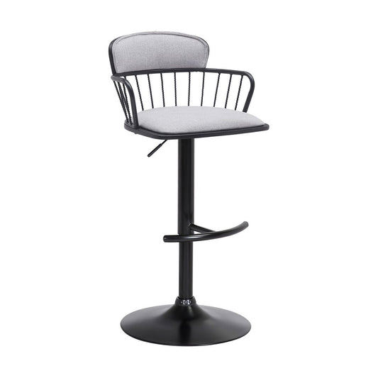 Light Gray And Black Fabric And Metal Low Back Adjustable Height Swivel Bar Chair