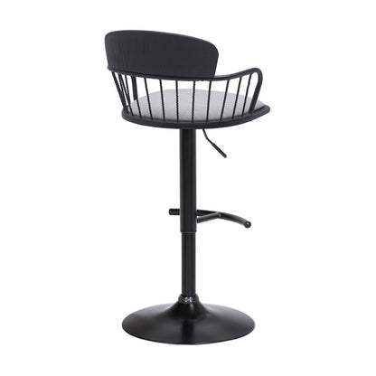 Light Gray And Black Fabric And Metal Low Back Adjustable Height Swivel Bar Chair
