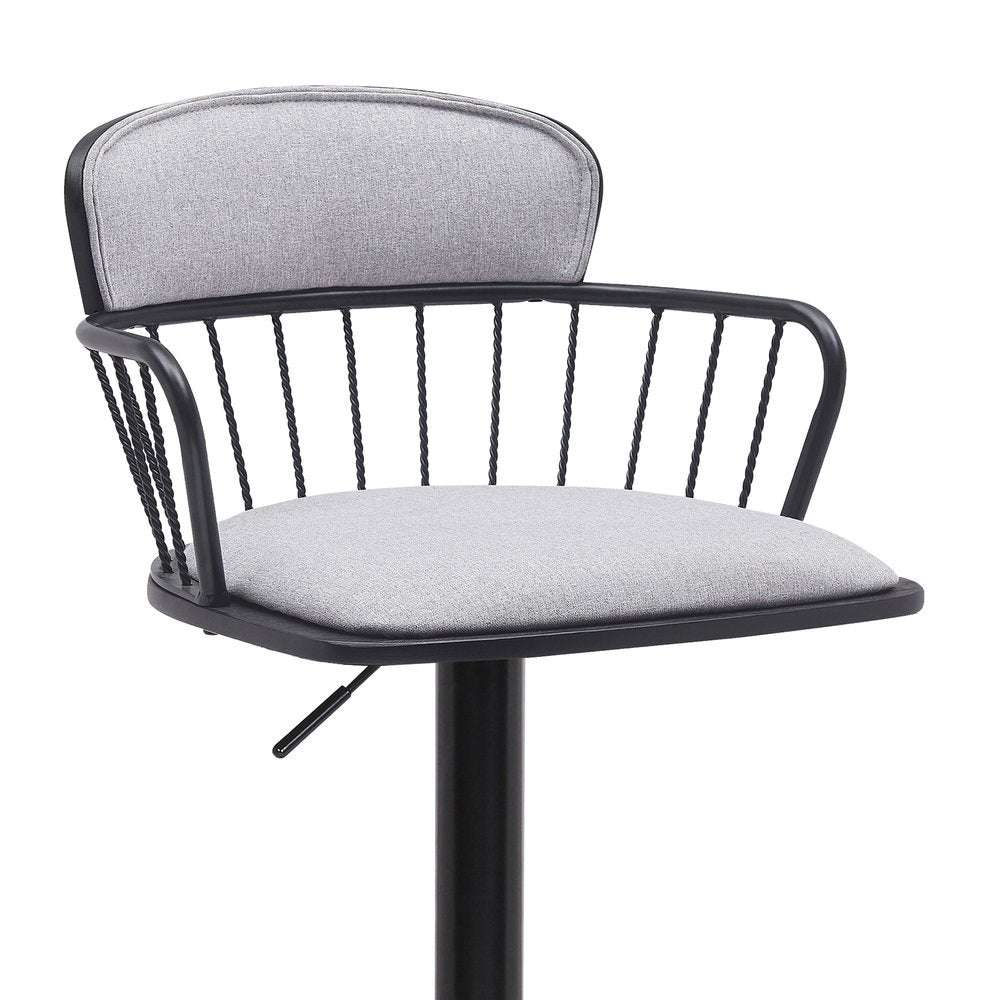 Light Gray And Black Fabric And Metal Low Back Adjustable Height Swivel Bar Chair