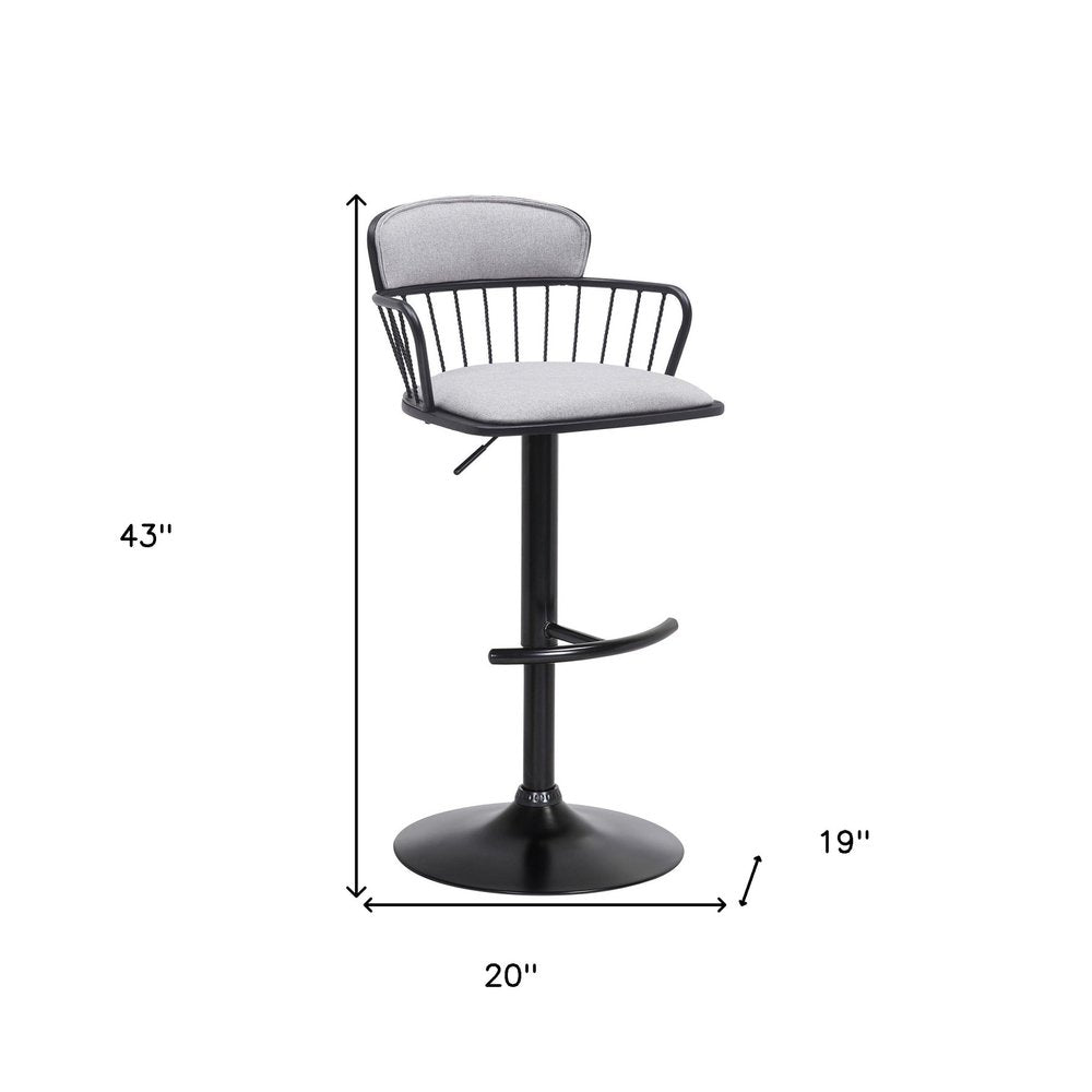 Light Gray And Black Fabric And Metal Low Back Adjustable Height Swivel Bar Chair