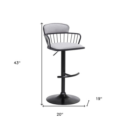 Light Gray And Black Fabric And Metal Low Back Adjustable Height Swivel Bar Chair
