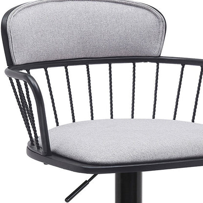 Light Gray And Black Fabric And Metal Low Back Adjustable Height Swivel Bar Chair