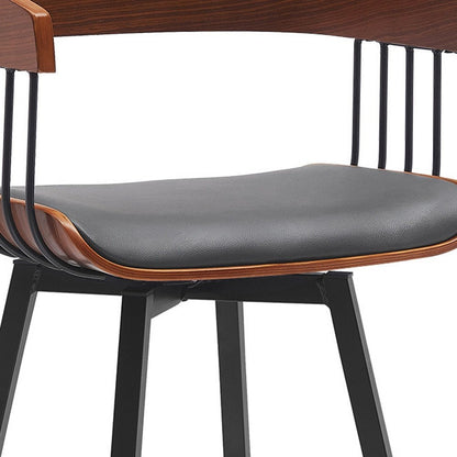 27" Gray And Black Faux Leather And Fabric And Metal Counter Height Swivel Bar Chair