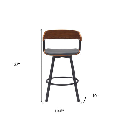 27" Gray And Black Faux Leather And Fabric And Metal Counter Height Swivel Bar Chair