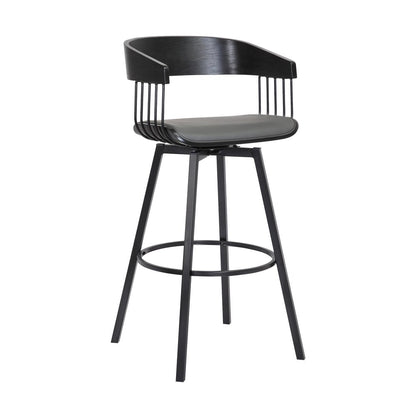 27" Gray And Black Faux Leather And Fabric And Metal Counter Height Swivel Bar Chair