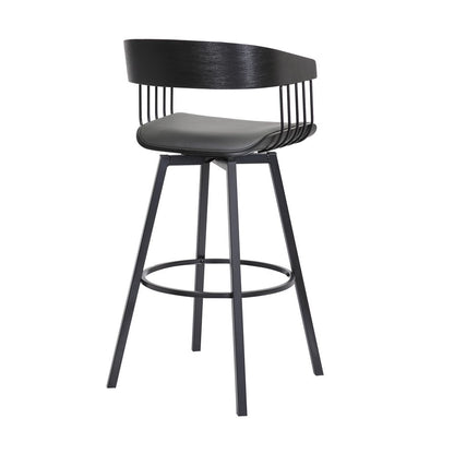 27" Gray And Black Faux Leather And Fabric And Metal Counter Height Swivel Bar Chair